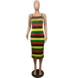 Casual Colorful Striped Halter Neck Dress