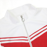 Casual Daily Stripe Zipper Contrast Zipper Collar Sleeveless Two Pieces
