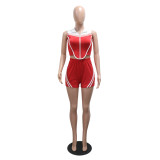 Casual Daily Stripe Zipper Contrast Zipper Collar Sleeveless Two Pieces