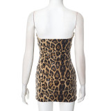 Sexy Leopard Sequined Slim Fit Tube Top Short Skirt Backless Dress