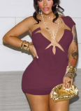 Sexy Solid Color See-Through Asymmetrical Collar Wrapped Skirt Dresses