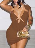 Sexy Solid Color See-Through Asymmetrical Collar Wrapped Skirt Dresses