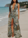 Sexy Print Backless Slit Halter Long Dresses