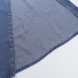 Blue Sexy Solid Color High Slit Strap Design Patchwork Bottoms