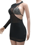 New Style Perm Diamond Underwear Tight Boxer Briefs Irregular Mesh Skirt Three-Piece Set
