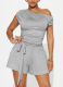Sexy Solid Color Strap Design Oblique Collar Skinny Rompers