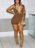 Sexy Solid Color See-Through Asymmetrical Collar Wrapped Skirt Dresses
