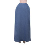Blue Sexy Solid Color High Slit Strap Design Patchwork Bottoms