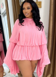 Fashionable Solid Color Casual Style Round Neck Lantern Sleeve Loose Waist Jumpsuit