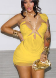 Sexy Solid Color See-Through Asymmetrical Collar Wrapped Skirt Dresses