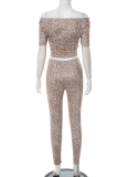 Spring And Summer Leopard Print Navel Top High Waist Pants Two-Piece Set