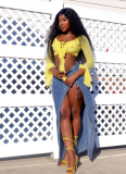 Blue Sexy Solid Color High Slit Strap Design Patchwork Bottoms