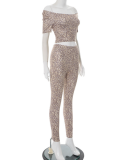 Spring And Summer Leopard Print Navel Top High Waist Pants Two-Piece Set