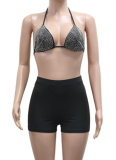 New Style Perm Diamond Underwear Tight Boxer Briefs Irregular Mesh Skirt Three-Piece Set