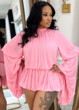 Fashionable Solid Color Casual Style Round Neck Lantern Sleeve Loose Waist Jumpsuit