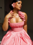 Pink Sexy Solid Color Ruched Spaghetti Strap Bud Dresses