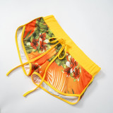 Yellow Sexy Print U Neck Sleeveless Two Pieces