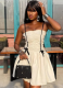 Pleated Wrinkled Stitching Halter Back Dress For Women