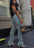 Personalized Hand-ripped Vest Top High Waist Slit Jeans Two-piece Set