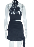 Women'S Solid Color Sleeveless High Collar Temperament Casual Hip-Wrapped Dress