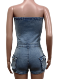 New Denim Hot Sale Tube Top Stretch Jumpsuit Shorts For Women