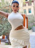 Women'S Solid Color Sleeveless High Collar Temperament Casual Hip-Wrapped Dress