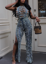 Personalized Hand-ripped Vest Top High Waist Slit Jeans Two-piece Set
