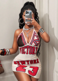 Fashion Sexy Printed Halter V-Neck Backless Dress