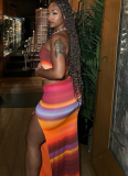 Sexy Gradient Print Sleeveless Tube Top Slim Hip Skirt Set