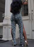 Personalized Hand-ripped Vest Top High Waist Slit Jeans Two-piece Set