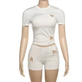 Fashion Solid Color Simple Love Hollow Sleeveless Vest Shorts Suit