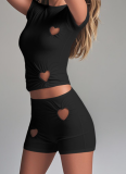 Fashion Solid Color Simple Love Hollow Sleeveless Vest Shorts Suit