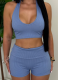 Women'S Sports Halter Neck Sleeveless Vest Waist-Length Hip-Lifting Shorts Two-Piece Suit