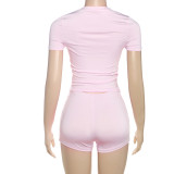 Fashion Solid Color Simple Love Hollow Sleeveless Vest Shorts Suit