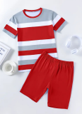 Stripe Printed Short Sleeve Top and Shorts Sports Two-piece Set