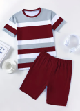 Stripe Printed Short Sleeve Top and Shorts Sports Two-piece Set