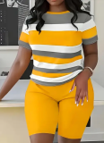 Stripe Printed Short Sleeve Top and Shorts Sports Two-piece Set