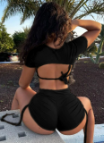 Sexy Hot Girl belly-baring Short-sleeved Top Slim Shorts Set