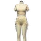 Sexy Hot Girl belly-baring Short-sleeved Top Slim Shorts Set