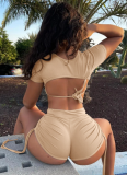 Sexy Hot Girl belly-baring Short-sleeved Top Slim Shorts Set