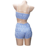 Sexy Navel-Exposed Ruffled Lace European and American Plaid Pants Set