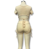 Sexy Hot Girl belly-baring Short-sleeved Top Slim Shorts Set
