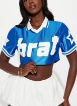 Casual POLO Collar Ball Uniform Letter Print Super Short Top