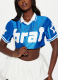 Casual POLO Collar Ball Uniform Letter Print Super Short Top
