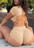 Sexy Hot Girl belly-baring Short-sleeved Top Slim Shorts Set