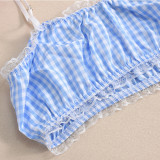 Sexy Navel-Exposed Ruffled Lace European and American Plaid Pants Set