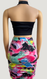 Casual Halter Neck Backless Sling Slim Hip Skirt Two Piece Set