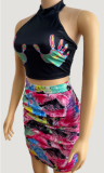 Casual Halter Neck Backless Sling Slim Hip Skirt Two Piece Set