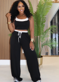 Summer Hot Girl Camisole Drawstring Patchwork Straight Pants Two-Piece Set