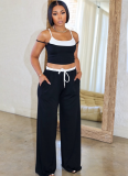 Summer Hot Girl Camisole Drawstring Patchwork Straight Pants Two-Piece Set